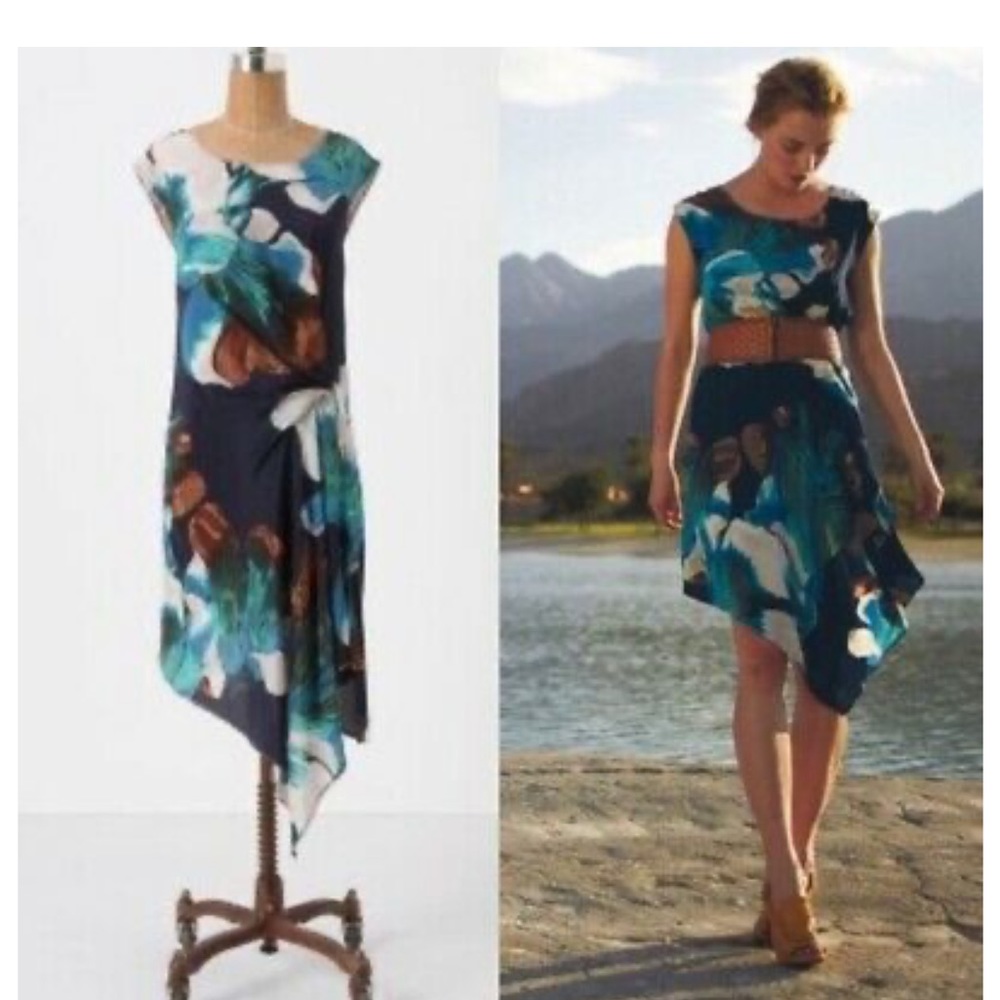 Anthropologie Coquille Magnified Corolla Floral Silk Dress Ladies Size 0